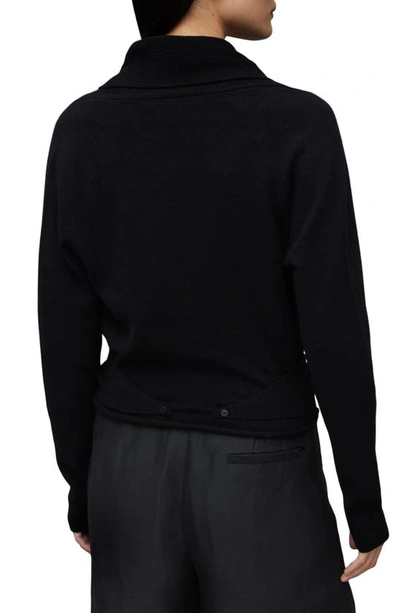 Allsaints Pirate Wrap-over Recycled Cashmere-blend Cardigan In Black