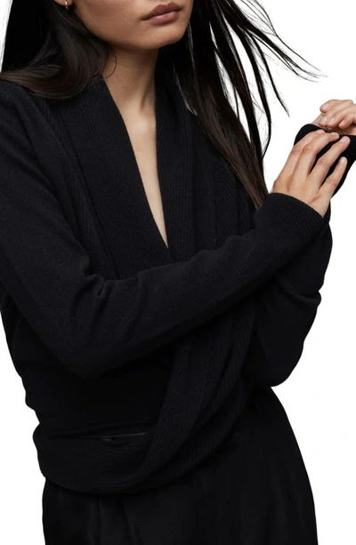 Allsaints Pirate Wrap-over Recycled Cashmere-blend Cardigan In Black