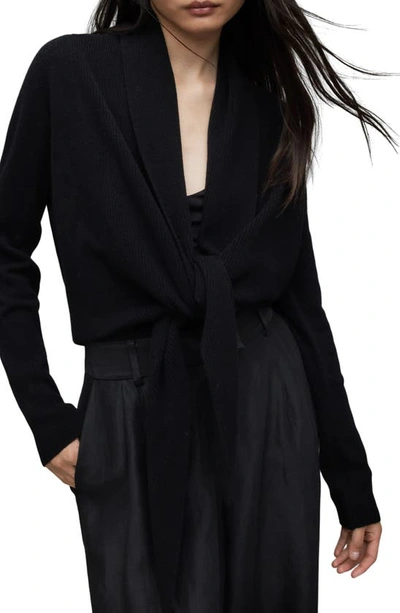 Allsaints Pirate Wrap-over Recycled Cashmere-blend Cardigan In Black