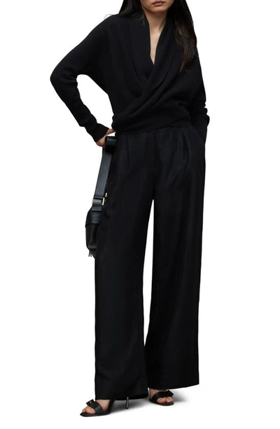 Allsaints Pirate Wrap-over Recycled Cashmere-blend Cardigan In Black
