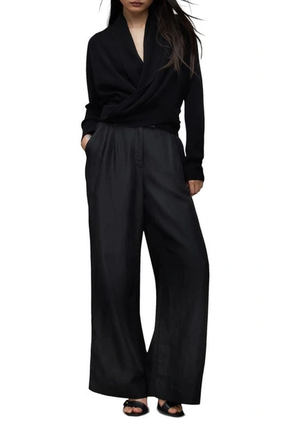 Allsaints Pirate Wrap-over Recycled Cashmere-blend Cardigan In Black