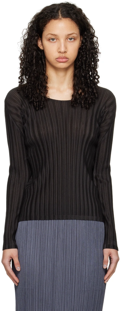 Shop Issey Miyake Black Rib Pleats January Long Sleeve T-shirt In 17 Charcoal