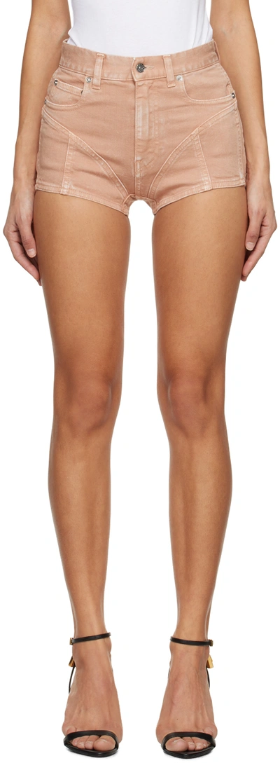Shop Mugler Tan & Black Paneled Denim Shorts In B2999 Tan/black
