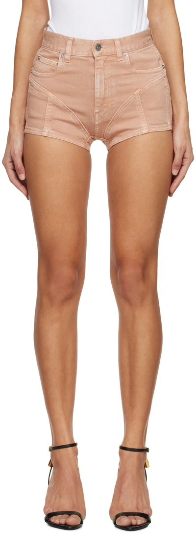 Mugler Mid-rise Skinny Denim Shorts In B2999 Tan/black