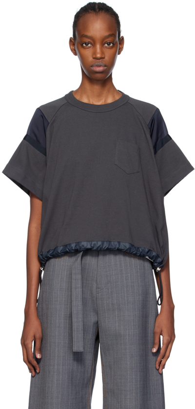 Shop Sacai Gray Paneled T-shirt In 326 C/gray
