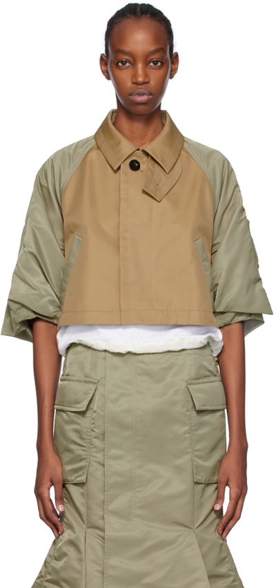 Shop Sacai Khaki Paneled Jacket In 639 Beige×l/khaki