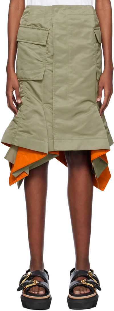 Shop Sacai Khaki Asymmetric Midi Skirt In 535 L/khaki