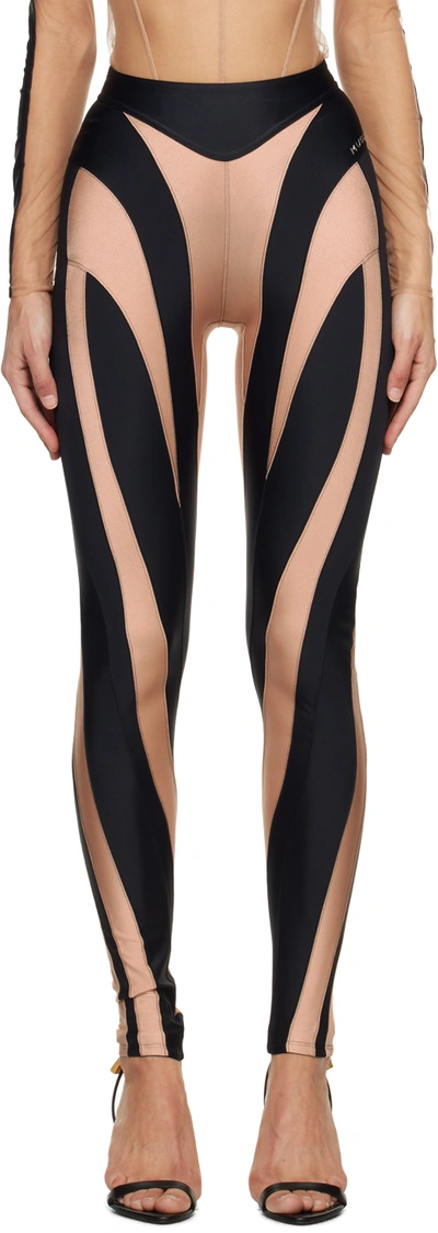 Shop Mugler Tan & Black Spiral Leggings In B2999 Tan/black