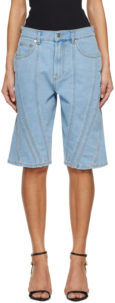 Shop Mugler Blue Spiral Denim Shorts In 2905 Light Blue