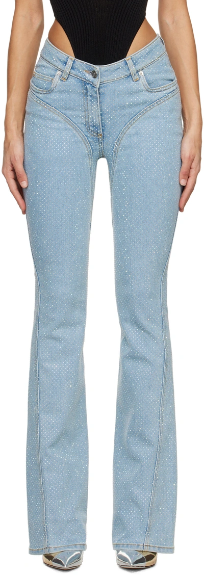 Shop Mugler Blue Rhinestone Jeans In 2905 Light Blue