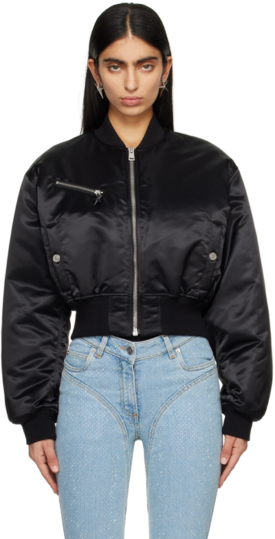 Shop Mugler Black Cropped Bomber Jacket In 1999 Black