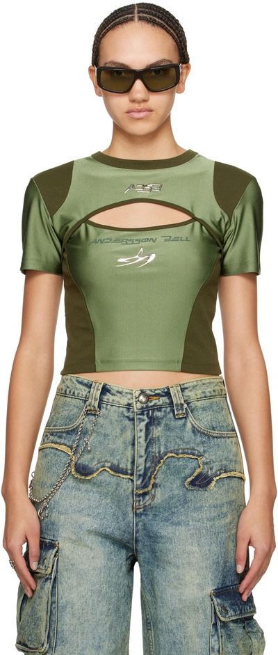 Shop Andersson Bell Green Essential Cutout Racing T-shirt In Khaki