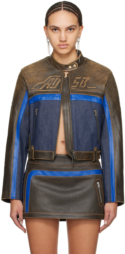 Shop Andersson Bell Blue & Brown Racing Leather Jacket