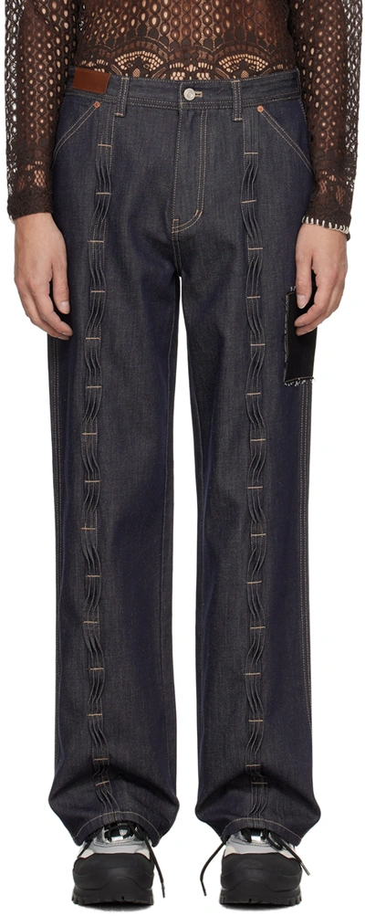 Shop Andersson Bell Indigo Patchwork Wave Tuck Jeans
