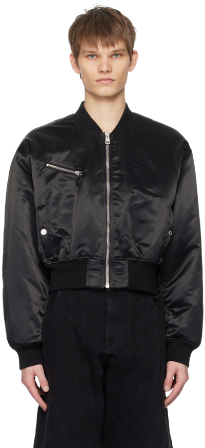 Shop Mugler Black Cropped Bomber Jacket In Black 1999
