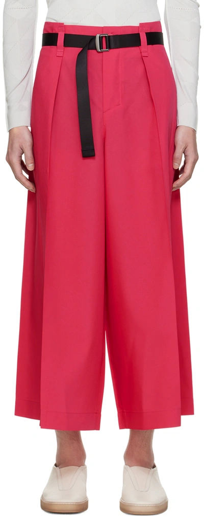 Shop 132 5. Issey Miyake Pink Oblique Fold Bottoms Trousers In 28-magenta