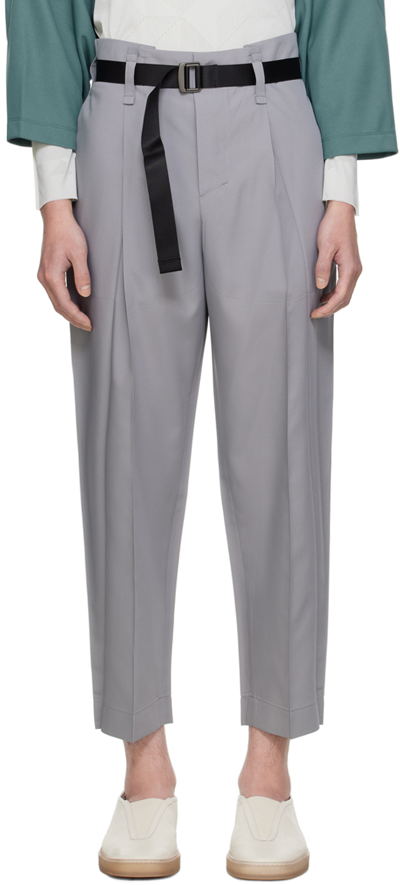 Shop 132 5. Issey Miyake Gray Oblique Fold Bottoms Trousers In 12-gray