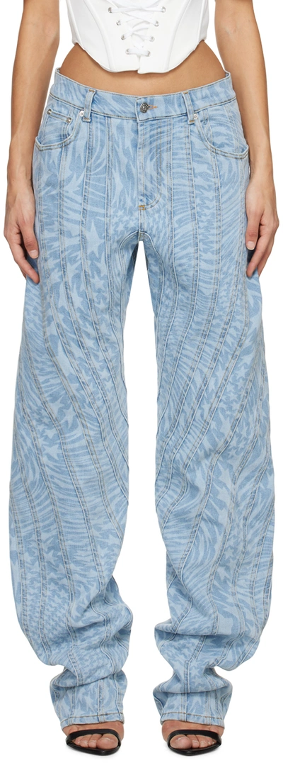 Shop Mugler Blue Star Jeans In Lms Laser Printed St