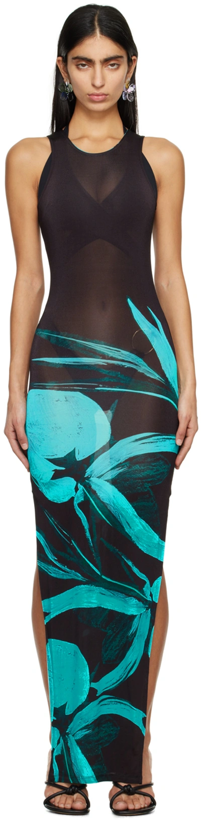 Shop Louisa Ballou Black & Blue Sea Breeze Maxi Dress In 5042 Turquoise Flowe
