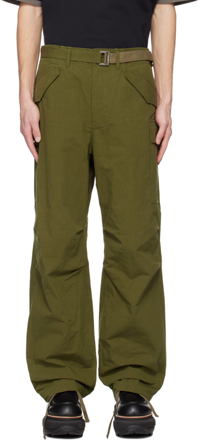 Shop Sacai Khaki Cinch Cargo Pants In 501 Khaki