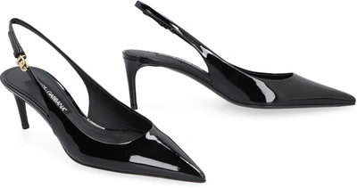 Shop Dolce & Gabbana Lollo Leather Slingback Pumps In Black