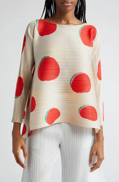 Shop Issey Miyake Bean Dots Pleated Top In Red