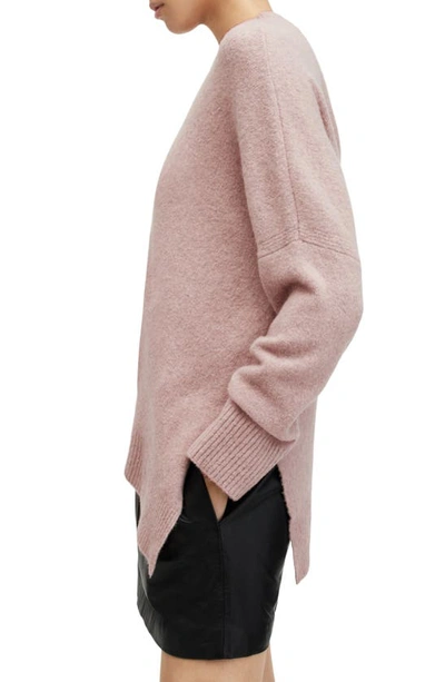 Shop Allsaints Lock Asymmetric Hem Crewneck Sweater In Pashmina Pink