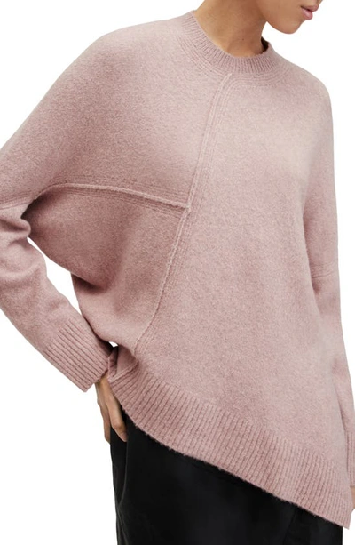 Shop Allsaints Lock Asymmetric Hem Crewneck Sweater In Pashmina Pink