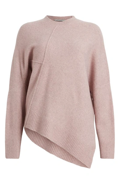 Shop Allsaints Lock Asymmetric Hem Crewneck Sweater In Pashmina Pink
