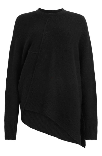 Shop Allsaints Lock Asymmetric Hem Crewneck Sweater In Black