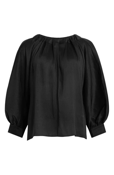 Shop Allsaints Ellie Linen & Silk Top In Black