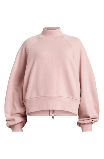 Shop Allsaints Dana Mock Neck Cotton Sweatshirt In Dusty Pink Orchid