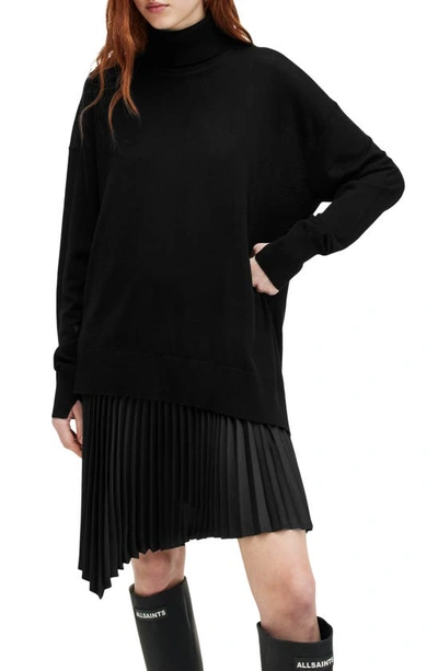 Shop Allsaints Flora Turtleneck Sweater & Sleeveless Dress Set In Black
