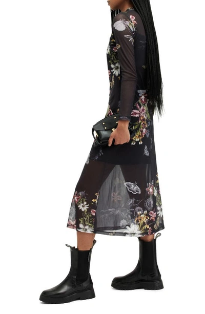 Shop Allsaints Hanna Sanibel Floral Print Long Sleeve Mesh Maxi Dress In Black