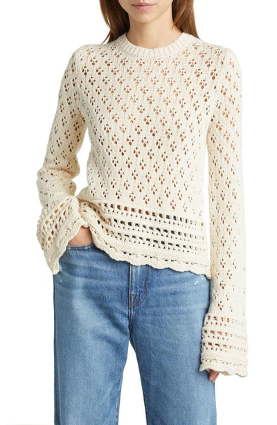 Shop Frame Organic Cotton & Silk Pointelle Sweater In Ecru