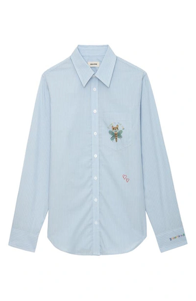 Shop Zadig & Voltaire Taskiz Raye Stripe Button-up Shirt In Bleu