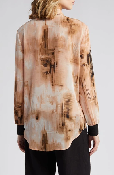 Shop Dkny Sportswear Abstract Print Chiffon Shirt In Ivory/ Sandalwood Multi