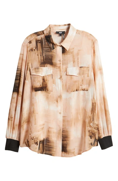 Shop Dkny Sportswear Abstract Print Chiffon Shirt In Ivory/ Sandalwood Multi