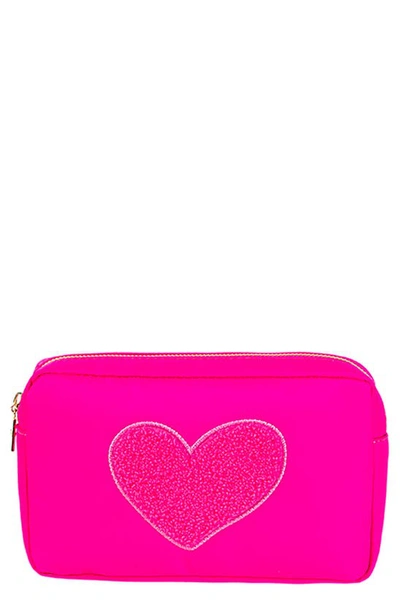 Shop Bloc Bags Medium Heart Cosmetic Bag In Hot Pink/ Hot Pink