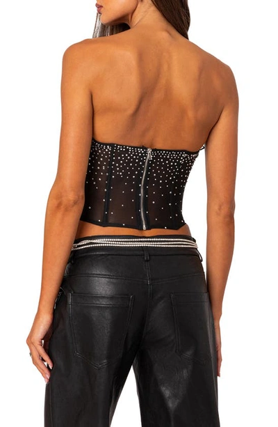 EDIKTED EDIKTED CRYSTAL EMBELLISHED STRAPLESS MESH CORSET TOP 