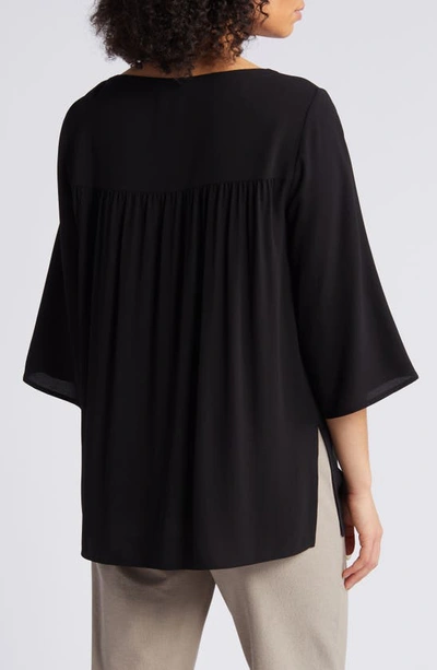 Shop Eileen Fisher Ballet Neck Silk Top In Black