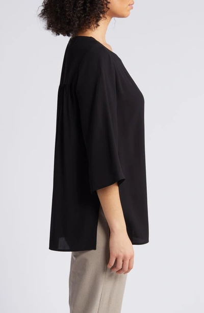 Shop Eileen Fisher Ballet Neck Silk Top In Black
