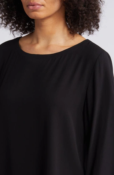 Shop Eileen Fisher Ballet Neck Silk Top In Black