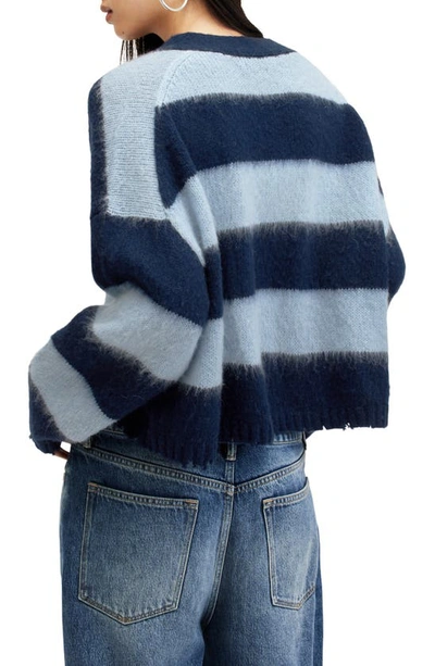 Shop Allsaints Lou Stripe Crop Sweater In Indigo/ Pale Blue