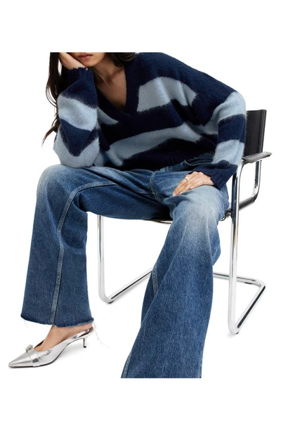 Shop Allsaints Lou Stripe Crop Sweater In Indigo/ Pale Blue