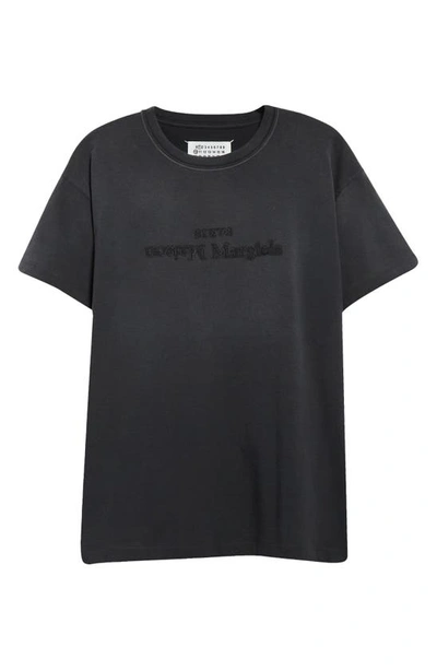 Maison Margiela Black T-shirt With Logo Embroidery In Washed Black