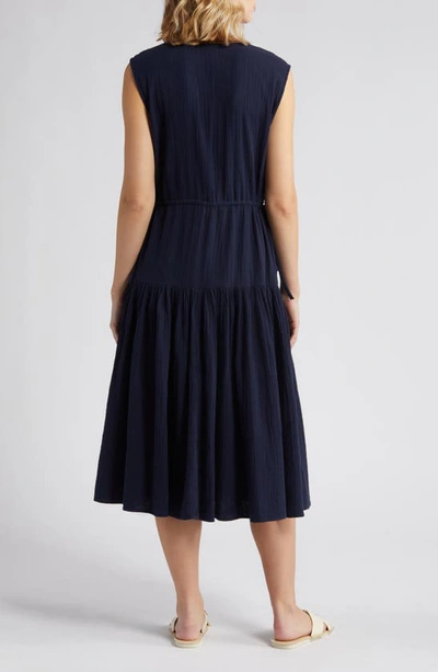 Shop Caslon Tiered Cotton Gauze Midi Dress In Navy Blazer