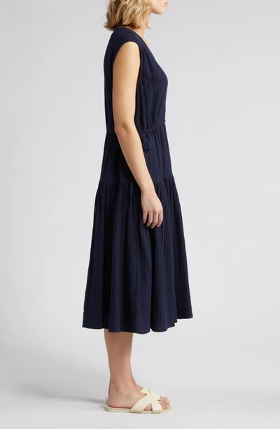 Shop Caslon Tiered Cotton Gauze Midi Dress In Navy Blazer