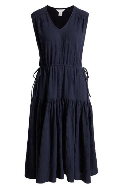 Shop Caslon Tiered Cotton Gauze Midi Dress In Navy Blazer