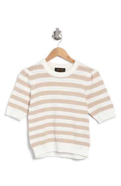 Shop Truth Stripe Pointelle Sweater In Ivory/ Sand